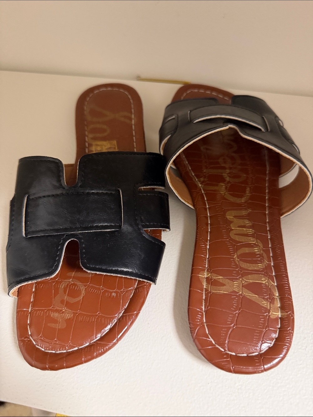 Sam Edelman Black Slide Sandals with Brown Footbed